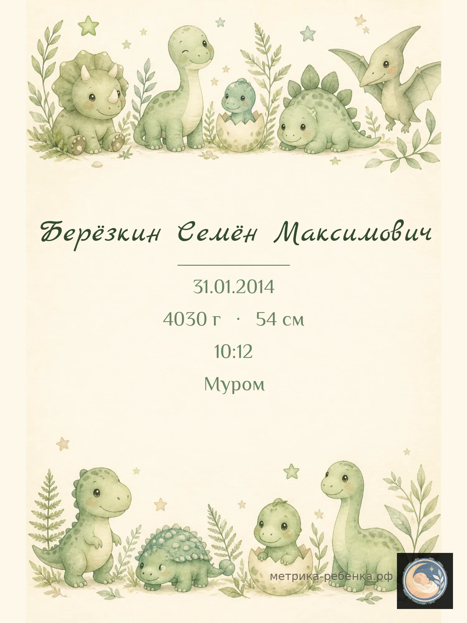 Метрика Берёзкин Семён Максимович