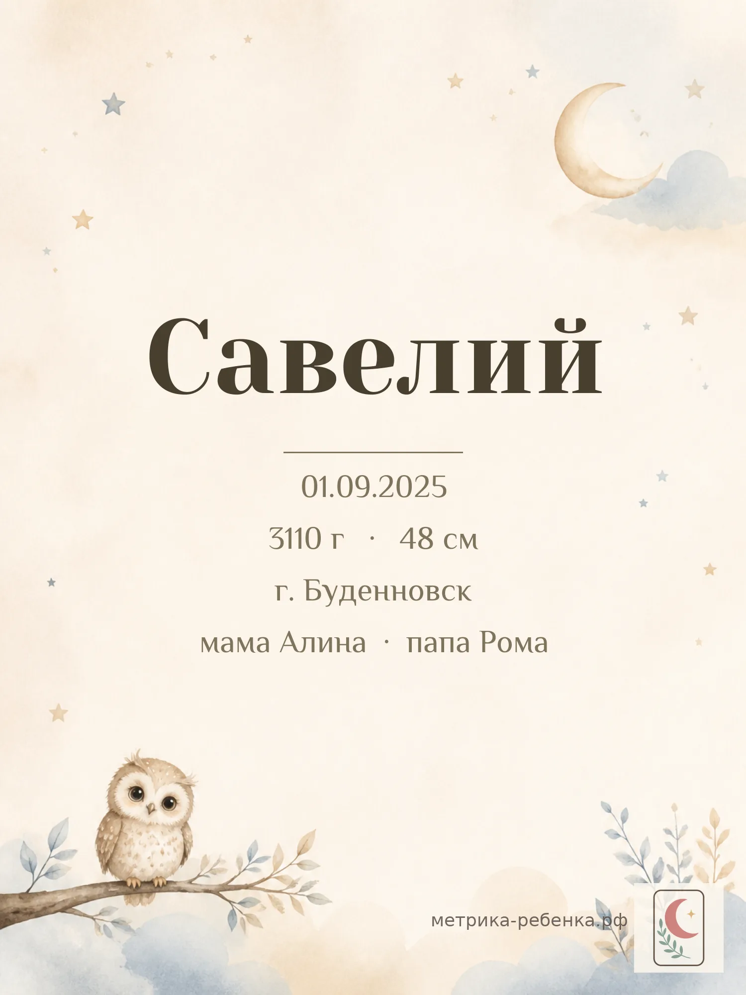 Метрика Савелий