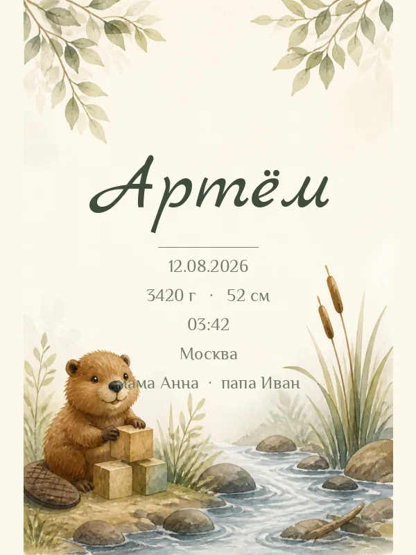 Метрика «Бобрёнок» в рамке