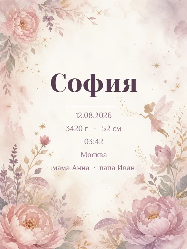 Метрика «Фея» в рамке