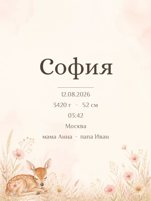 Метрика «Оленёнок» в рамке